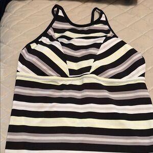 Nike Women's Tankini Swimwear Top Sz XL Black white, gray lime Striped Racerback